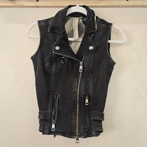 Burberry Brit Black Denim Vest Size 4 Runs Small Distressed Look